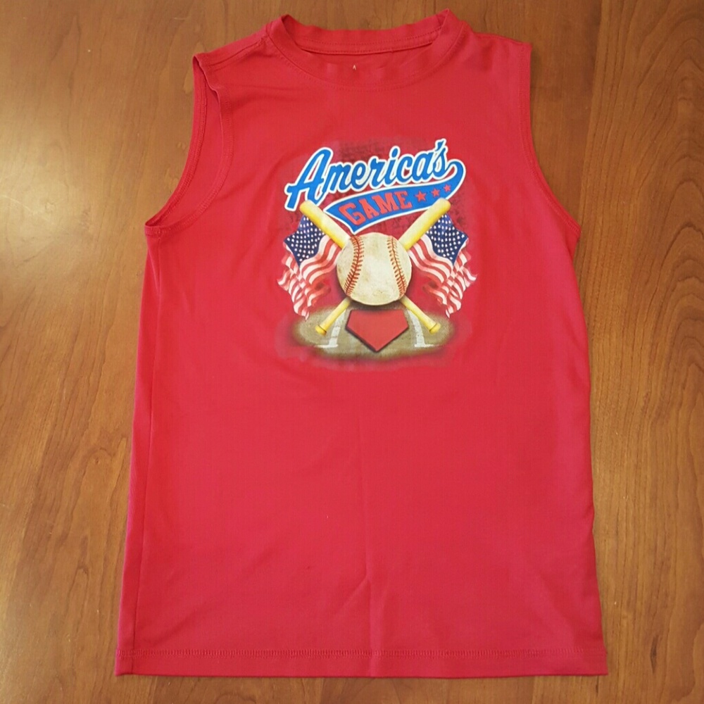 Patriotic baseball & bats tank top.